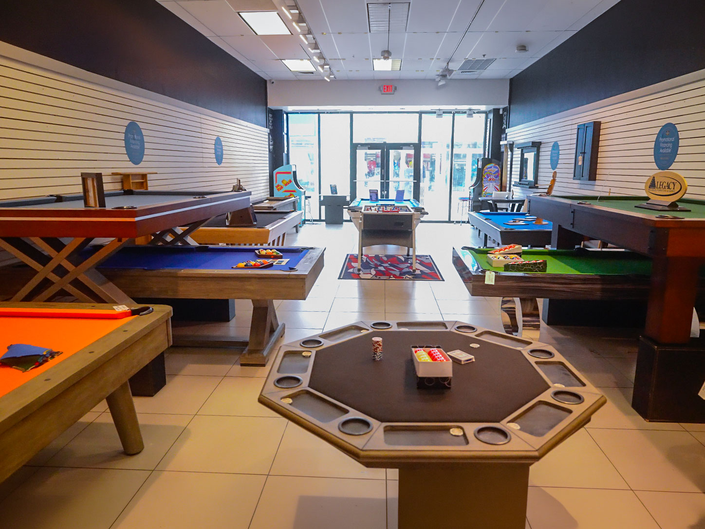 Showroom floor — pool tables on display
