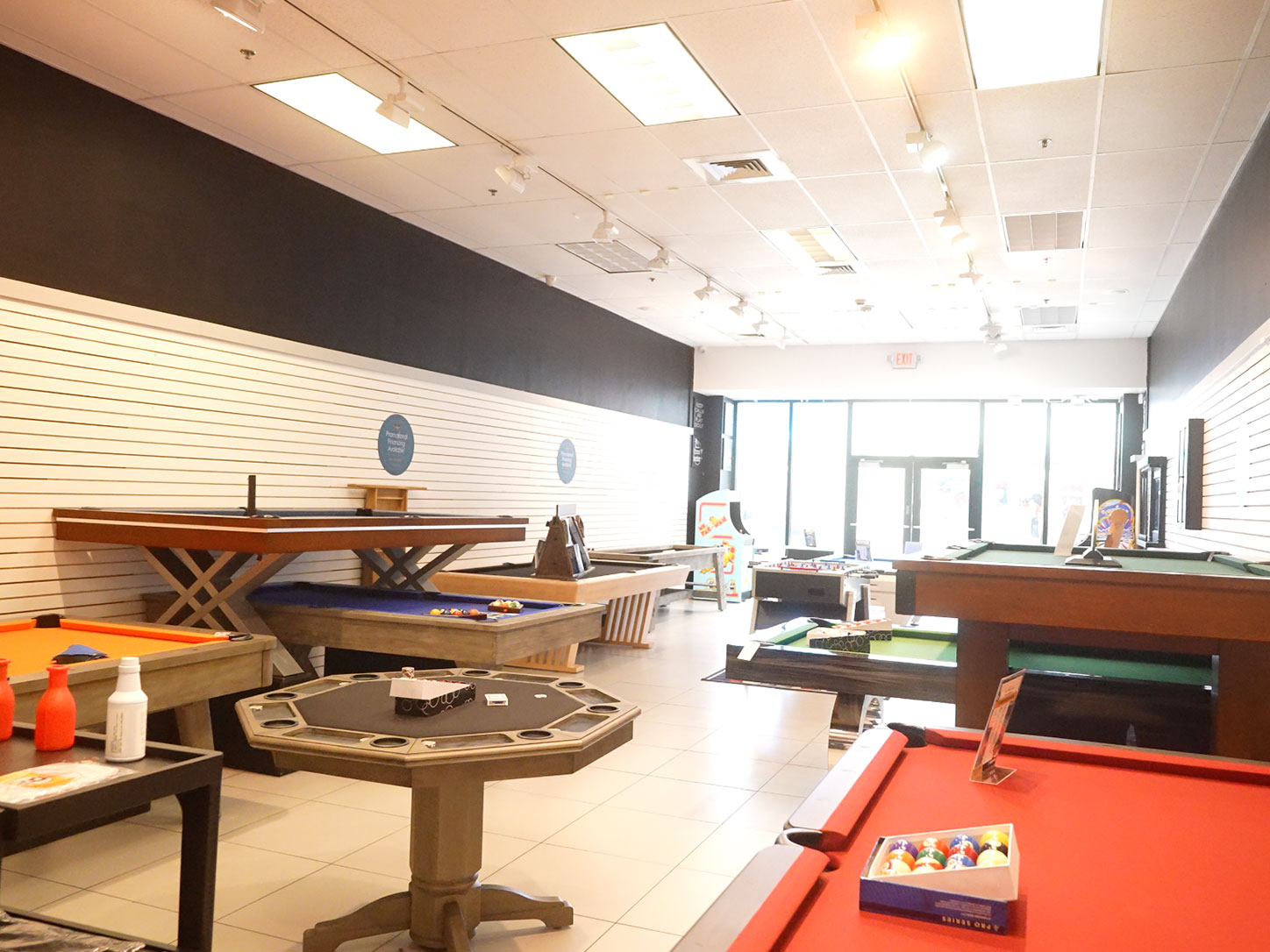 Pool table selection in showroom