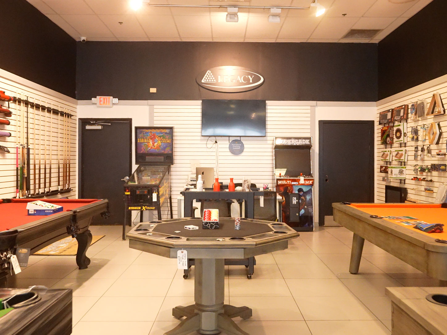 Game room setup in showroom